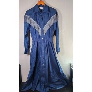 S'aisa Western Collection Womens Denim Blue Dress with Fringe Size M